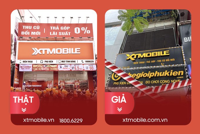 Cành báo cửa hàng giả mạo XTmobile tại Hà Nội