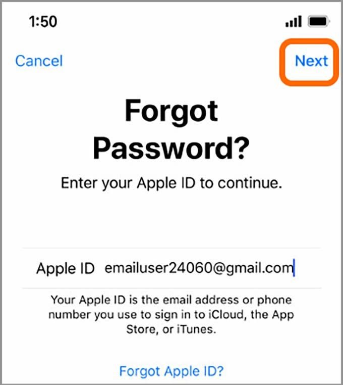 Nhập email để khôi phục mật khẩu mở khóa iCloud