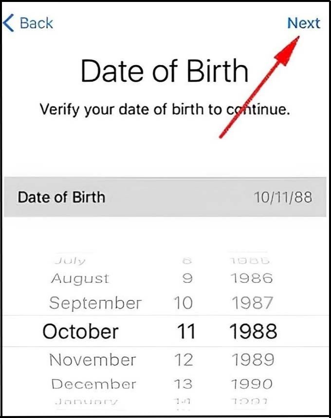 Nhập ngày tháng năm sinh để xác minh danh tính