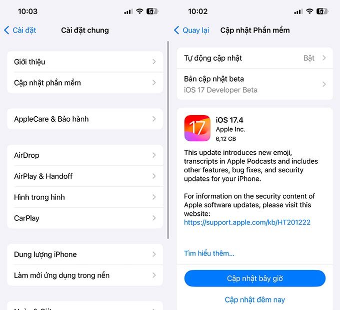 Hướng dẫn cập nhật lên iOS 17.4 cho điện thoại iPhone