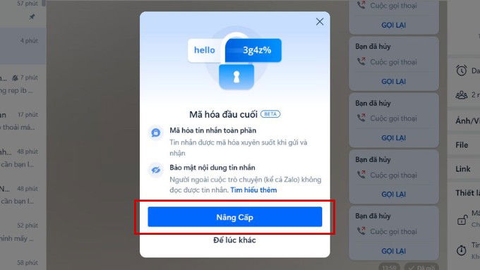 Cách bật tính năng mã hóa đầu cuối Zalo trên máy tính