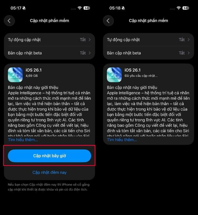 Hướng dẫn cách cập nhật iOS 26.1