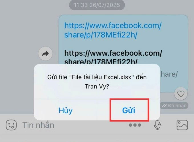 Hướng dẫn gửi file Excel qua Zalo trên điện thoại