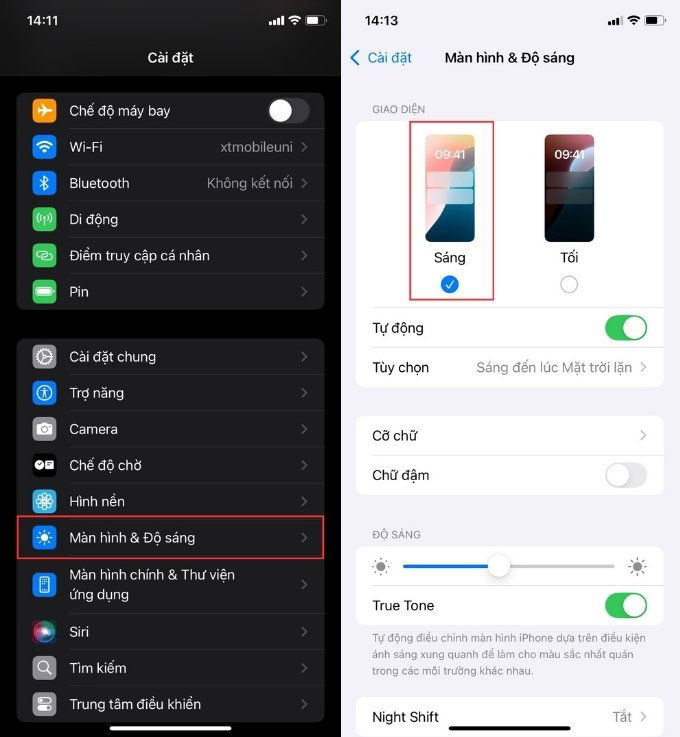 Ảnh hưởng của chế độ giao diện tối