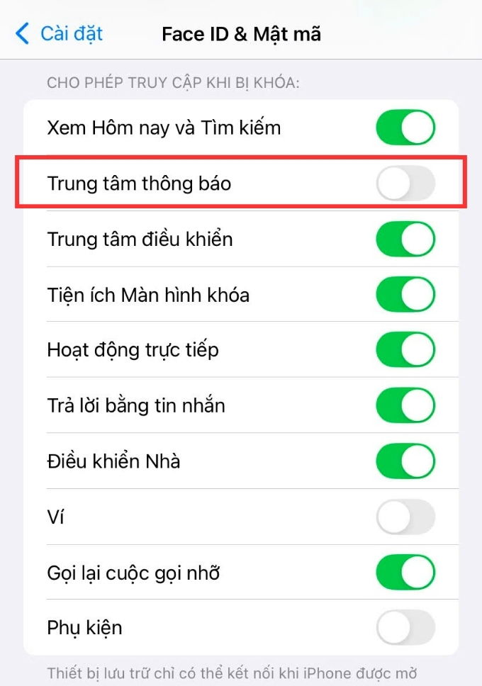 Tắt Trung tâm thông báo khi màn hình bị khóa 