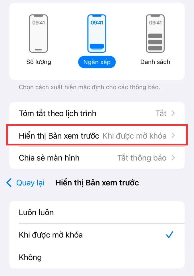 Ẩn nội dung thông báo khi màn hình bị khóa