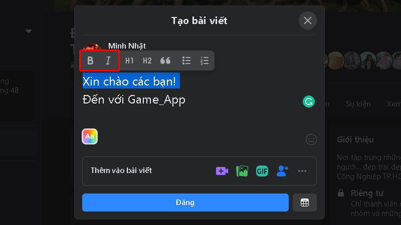 Cách viết chữ in đậm, in nghiêng trong group Facebook