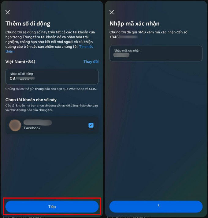 Xác thực tài khoản Facebook bằng số điện thoại