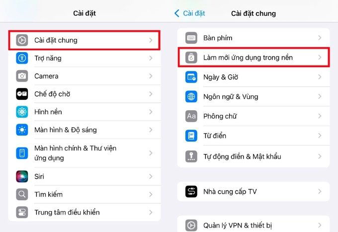 Tắt làm mới ứng dụng trong nền