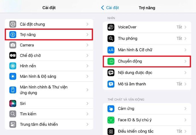 Tắt hiệu ứng chuyển động