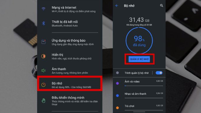 Cách kiểm tra dung lượng điện thoại đang sử dụng