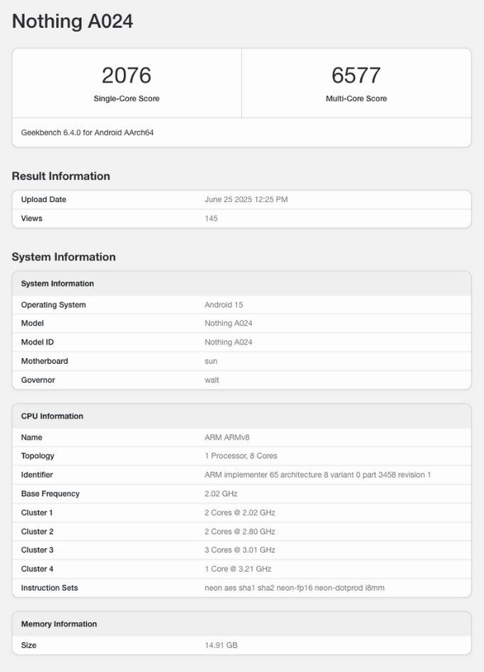Nothing Phone (3) lộ điểm trên Geekbench
