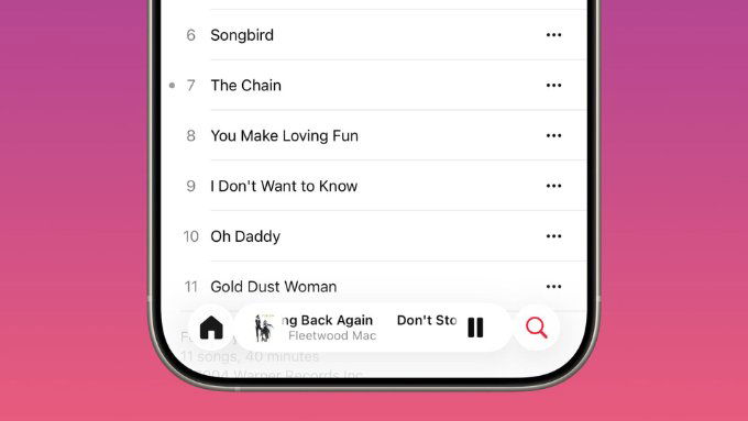 Cử chỉ vuốt chuyển bài hát trong Apple Music