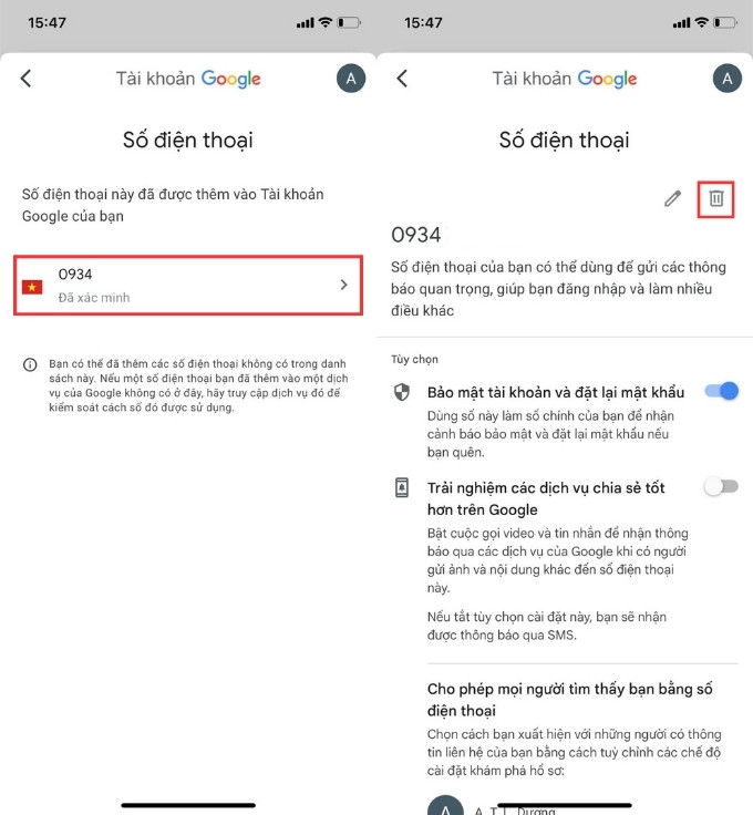 Cách xóa số điện thoại đã liên kết với Gmail