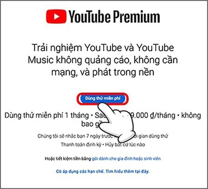 Dùng thử YouTube Premium miễn phí