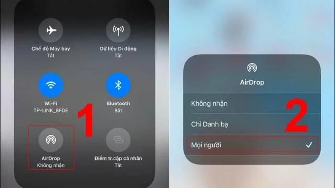 Kiểm tra chế độ hiển thị AirDrop trên iPhone