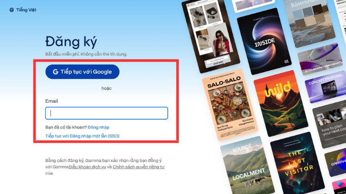 Cách đăng ký tài khoản Gamma AI