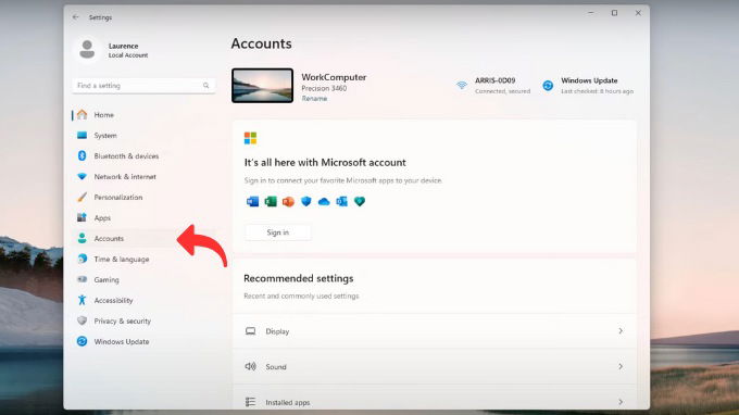 Cách đặt mật khẩu máy tính Win 11 bằng Windows Settings