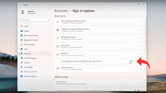 Cách đặt mật khẩu máy tính Win 11 bằng Windows Settings
