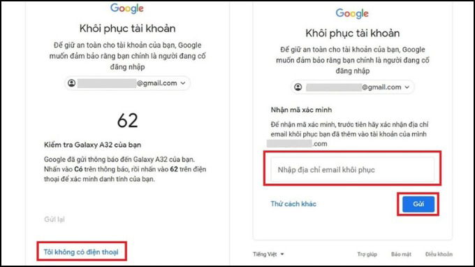 Cách lấy lại mật khẩu Gmail không cần số điện thoại