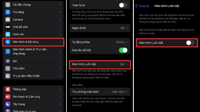 Cách tắt màn hình luôn bật trên iPhone 15 Pro Series