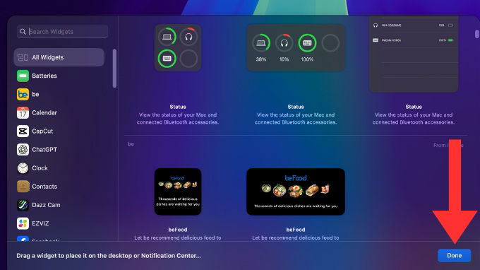Cách thêm Widget bằng Trung tâm thông báo