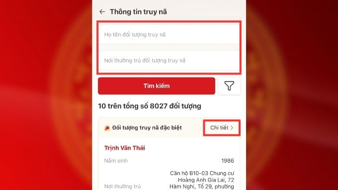 Cách tra cứu thông tin truy nã trên ứng dụng VNeID
