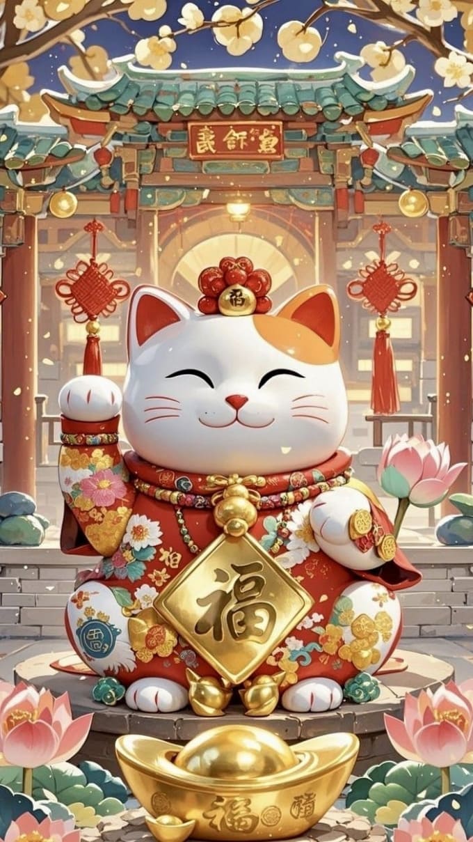 Hình nền mèo thần tài may mắn, tài lộc