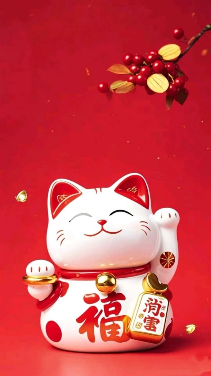 Hình nền mèo thần tài may mắn, tài lộc