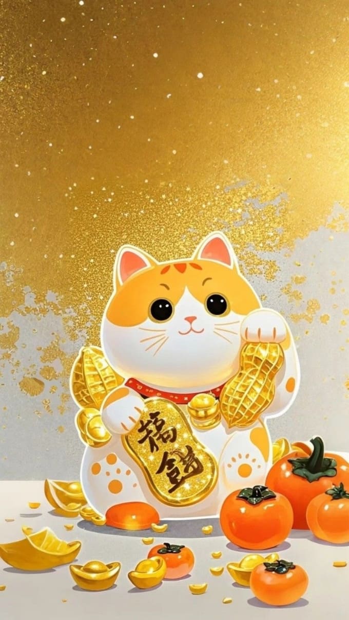 Hình nền mèo thần tài may mắn, tài lộc