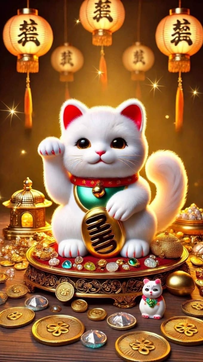 Hình nền mèo thần tài may mắn, tài lộc