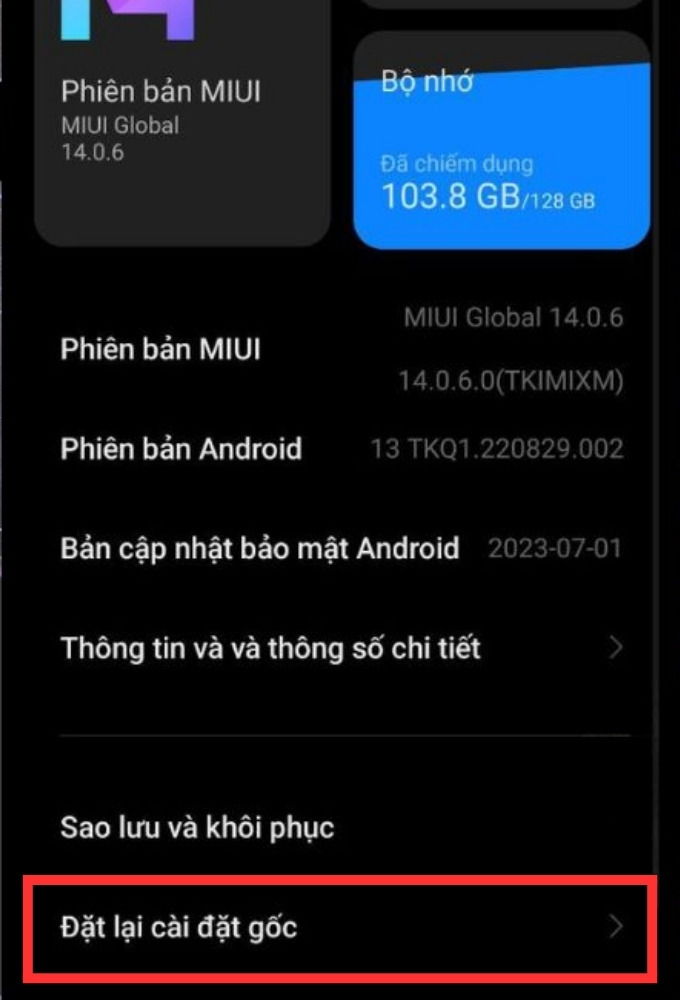 Khôi phục cài đặt gốc là giải pháp để loại bỏ lỗi Xiaomi mất cài đặt vân tay