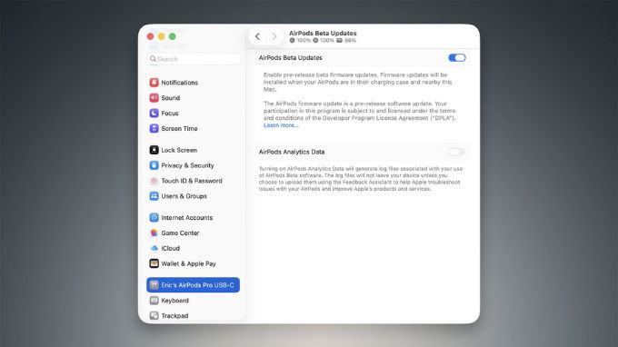 Hỗ trợ cập nhật firmware beta cho AirPods