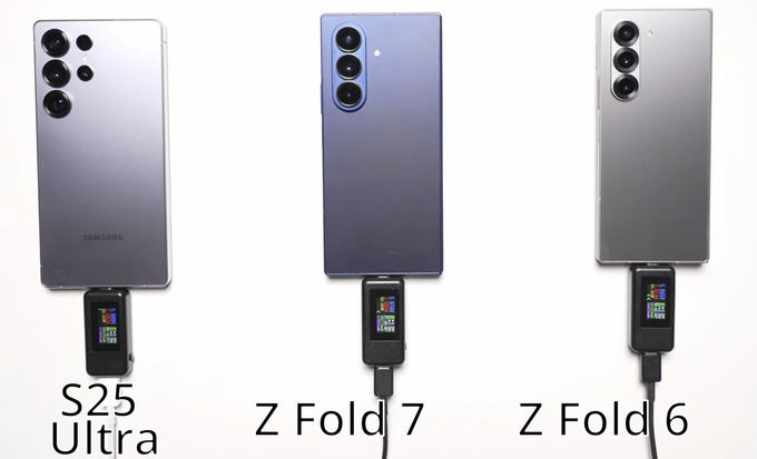 So sánh tốc độ sạc giữa Galaxy Z Fold 7, Z Fold 6 và S25 Ultra