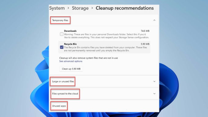 Sử dụng tính năng Cleanup Recommendations