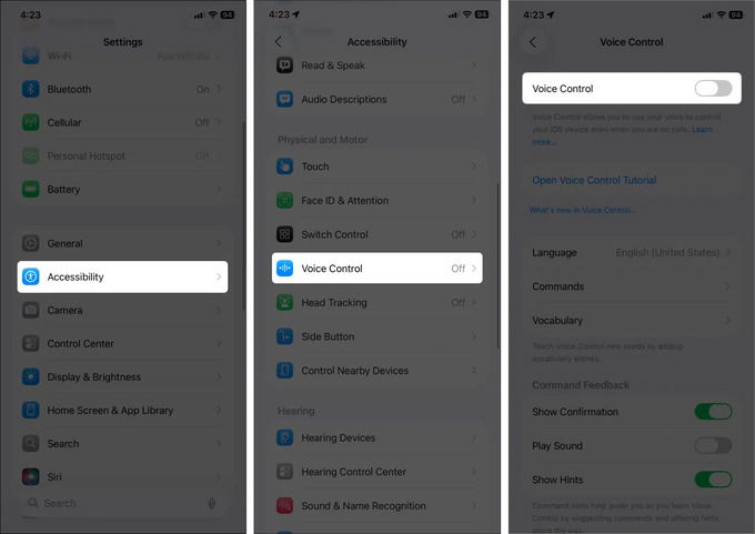 Tắt tính năng Voice Control