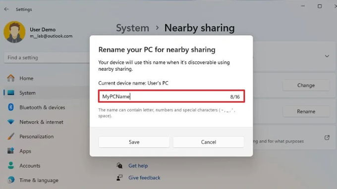 Cách thay đổi tên máy tính Win 11 bằng Nearby Sharing