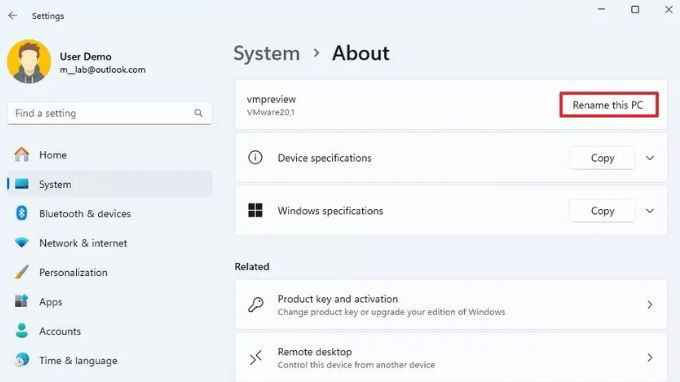 Thay đổi tên máy tính Win 11 bằng Settings