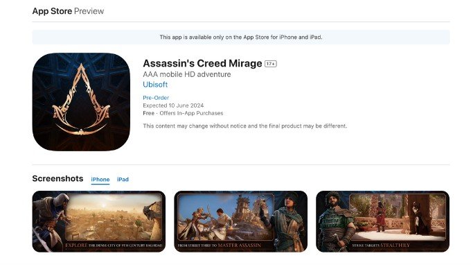 Assassin's Creed Mirage sẽ có mặt trên iPhone 15 Pro vào tháng 6/2024