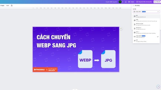 Chuyển WEBP sang JPG bằng ứng dụng Canva