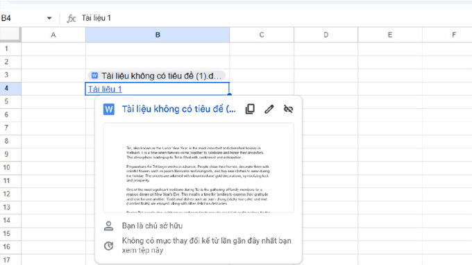 Bước 4 của cách chèn file Word vào Google Sheets dưới dạng Hyperlink