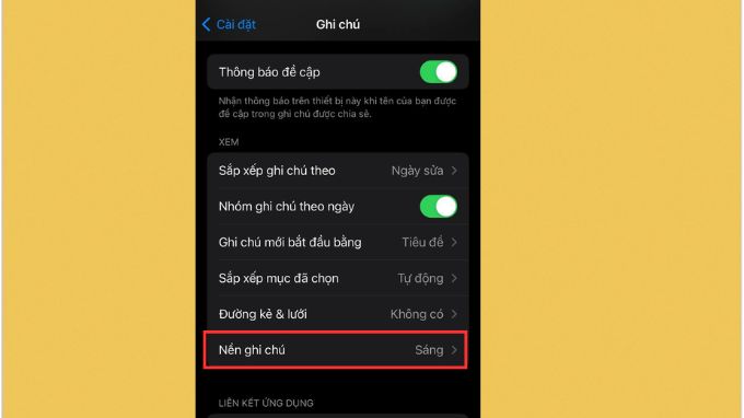 Chọn vào mục Nền ghi chú
