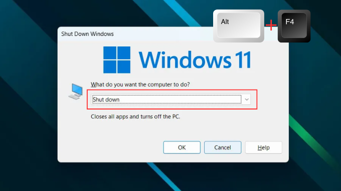 Cách tắt máy tính bằng bàn phím trên Win 11 bằng phím Alt + F4