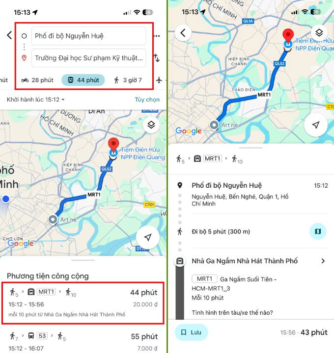Cách tra cứu lộ trình tuyến Metro số 1 bằng Google Maps