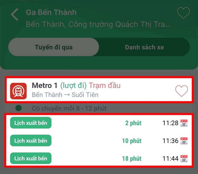 Cách tra cứu lộ trình tuyến Metro số 1 bằng BusMap