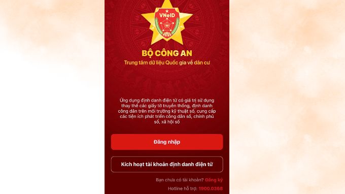 Đăng nhập vào ứng dụng Vneid