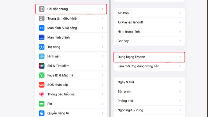 Vào dung lượng iPhone