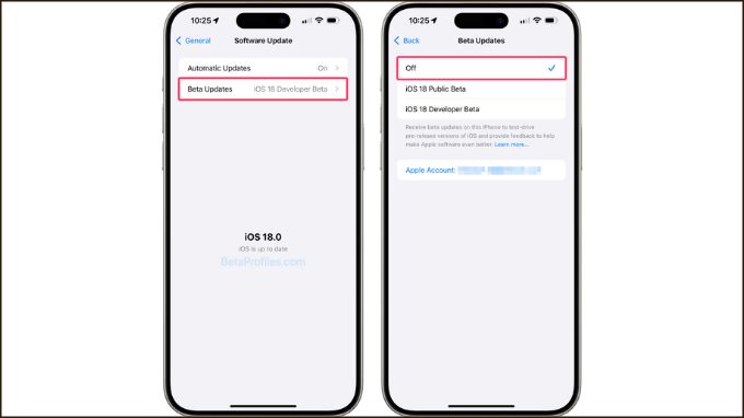 Cách tắt cập nhật beta trong cài đặt