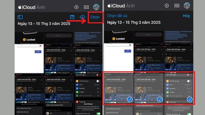 Chọn các ảnh cần tải từ iCloud về iPhone