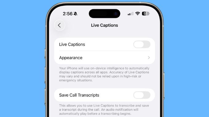 Chữ phụ đề trực tiếp (Live Captions) mở rộng trên iOS 26 Beta 2